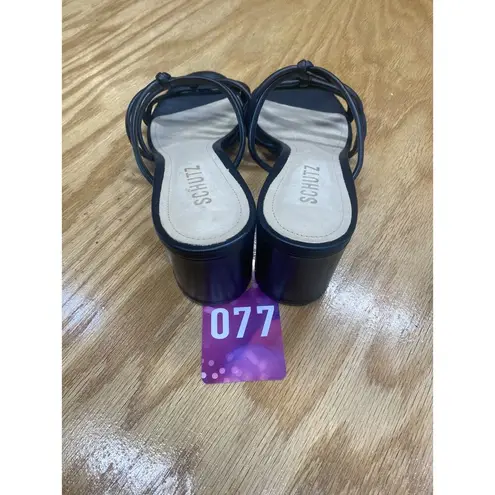 Schutz Princey Women's 8 B Black Knotted Block Heel Slide Slip-On Strappy Sandal