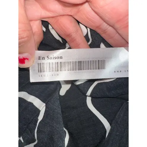 En Saison Black White Faces Print Maxi Dress Sleeveless Satin Slit Size S