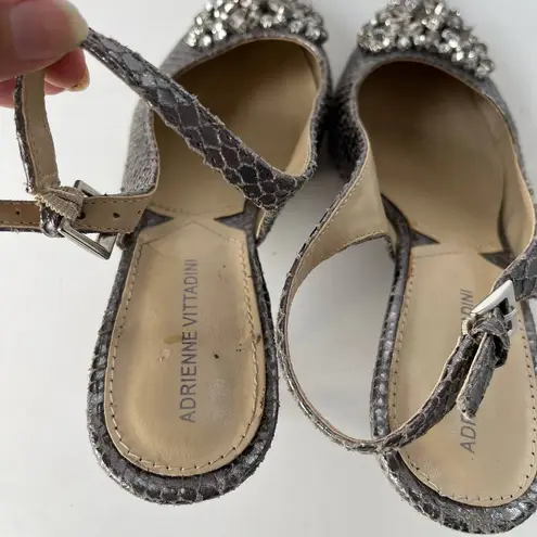 Adrienne Vittadini Surya Slingback Shoes Sz 6M Snake Skin Crystals Pewter Glam