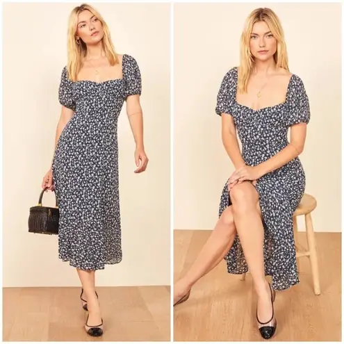 Reformation 💕💕 Hannah Dress ~ Elyse Blue with White Micro Floral Print 4 NWOT