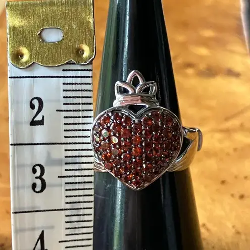 Natural Red Garnet Sterling Silver Claddagh Ring Size 5