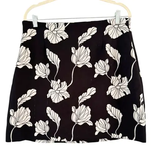 Adam Lippes Black White Floral Twill Pencil Skirt Women’s Size 14