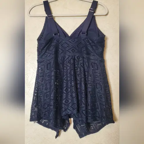 Avenue NAVY Jacquard Tankini Swim Top, Size:US 14W Blue