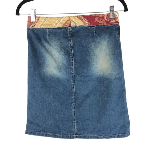 Picasso Style Jean PSJ Womens Skirt Denim Y2K Vintage Lace Up Modest S Blue