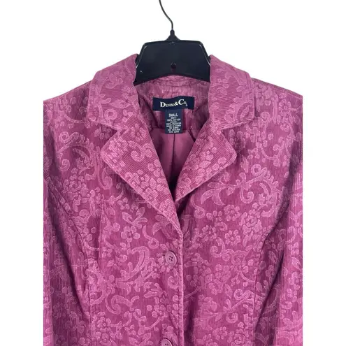 VTG 90s Y2K Denim & Co Women’s S Pink Corduroy Damask Floral Textured Blazer
