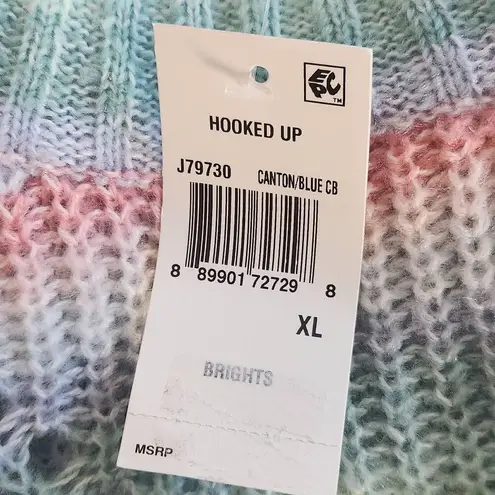 Hooked Up Pastel Stripe Sweater NWT Size XL Pink Purple Green Pastel Sweater