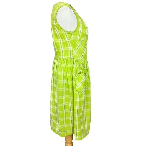 Vintage 60’s Handmade Lime Green Plaid Apron Style Fit and Flare Dress S