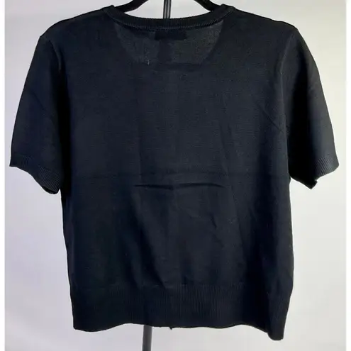 Tahari Women's Black Short Sleeve Button Front Cardigan Sweater Top L