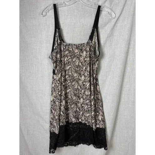 Vintage Delta Burke 2X Lace Trim Slip Dress Chemise Zebra Print Lingerie Plus Black Size XXL
