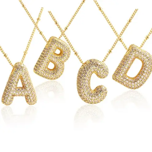 Letter B Initial Zircon Balloon Necklace Gold