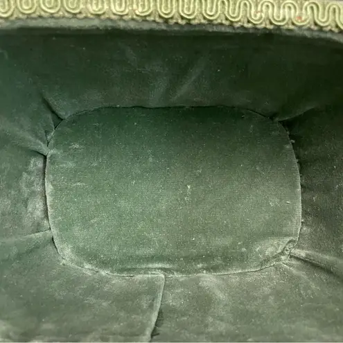 Vintage Basket Purse Molded Floral Velour Wood Lined Picnic Style Green Yellow