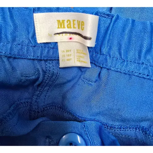 Maeve Anthropologie Womens Blue Satin High Waist Cargo Utility Pants 16 Tall