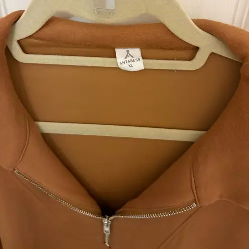 Anrabess Short Sleevr Quarter Zip Sweatshirt Top Brown Size XL