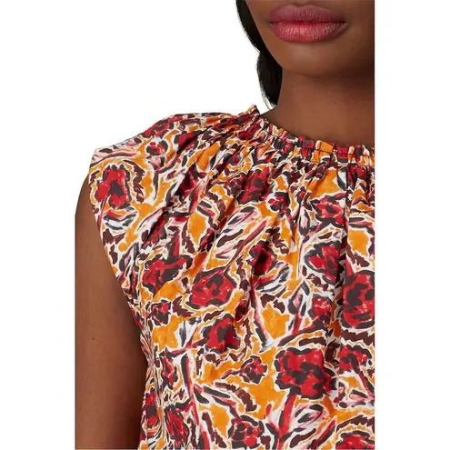 Marni Women's S Orange Multi Floral Blouse Short Sleeve Top