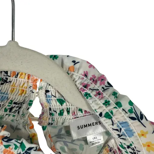 Summer Salt White Floral Long Sleeve Blouse Preppy Office Womens Plus 1xl