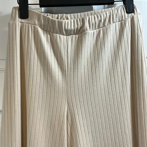 Lulus  Creme Ribbed Wide Leg Casual Pull On Elastic Waist Pants - Size Small