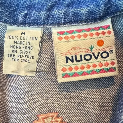 Vintage Nuovo Embroidered Denim Jacket Southwestern 100% Cotton medium boho Blue