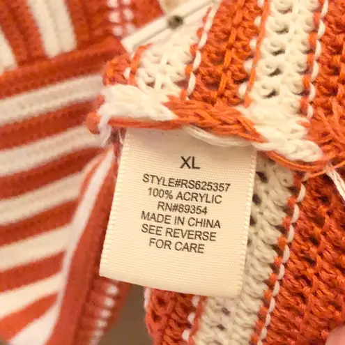 No Comment NY LA V Neck Crochet Striped Crop Tank Top Orange White Juniors XL