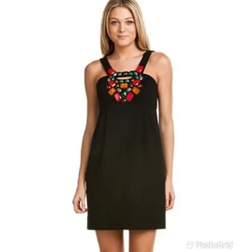Shoshanna Black Mini Cocktail Dress Sleeveless Beaded Neckline Sheath Size 0