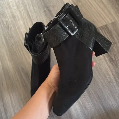 Ron White Cashmere Lined Lizard Black Ankle Boots Suede Leather Booties 40 US9.5 Size 9