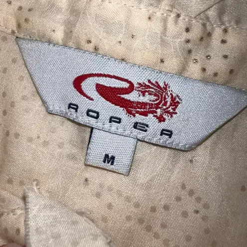 Y2K Roper Womens Button Down Blouse Top Floral Pearl Snap Button Cream Medium Silver