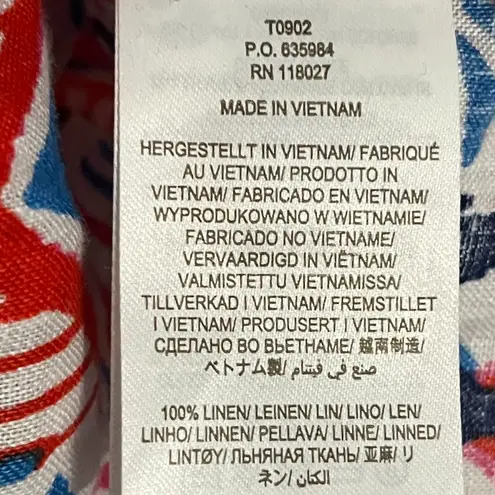 Boden rosie 100% linen tunic top button front multicolor ikat size 10R preppy Red