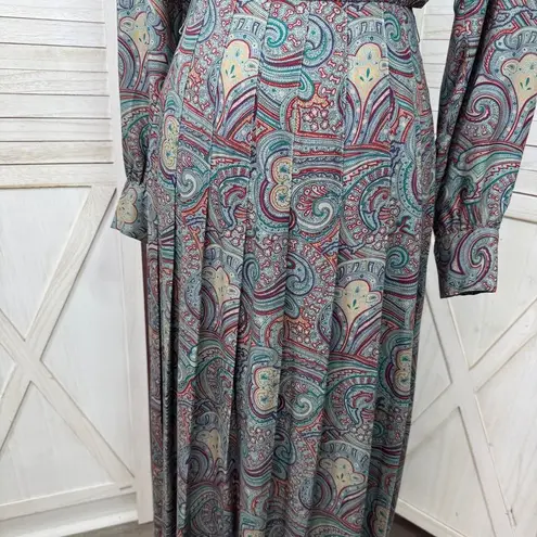 Vintage J.G. Hook Paisley Pleated Skirt Mock Neck Maxi Dress Green Multi 4