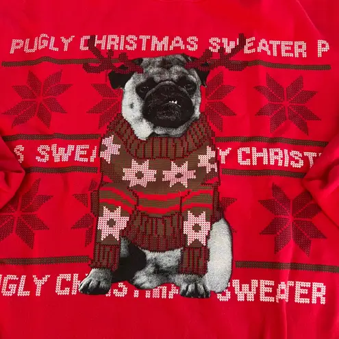 Womens Red Pugly Christmas Sweater Pug Dog Holiday Crewneck Sweatshirt Top Size M