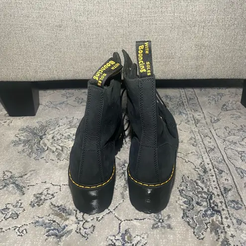 Dr. Martens  Womens Boots Leona Black Milled Nubuck Leather Combat