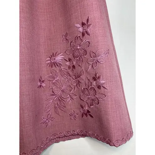 Vtg BON WORTH Shirt Skirt Pant Set Women M/L Pink Embroidered Career 90s Grandma Size M