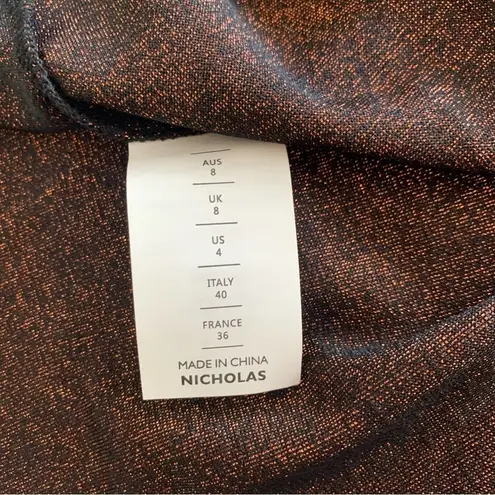 NICHOLAS Jayde Metallic Ruched Pleated Front Hem Slit Bronze Umber Skirt Size 4