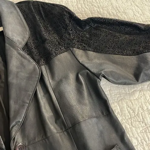 Vintage 90s Ladies Black Leather Trench Coat Full Length Long Large 80s Mob Wife