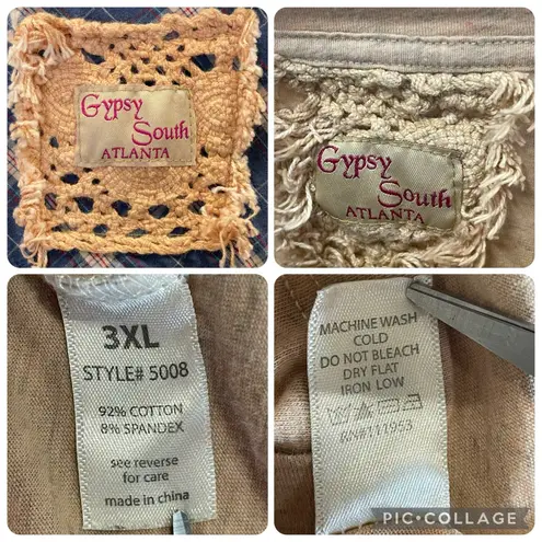 Vtg Gypsy South Atlanta L Reworked Sleeveless Plaid Lace Tunic Vest & Shirt Y2K Blue Size L