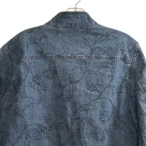 Alfred Dunner Women's Embroidered Denim Jacket Size 10 Blue Floral