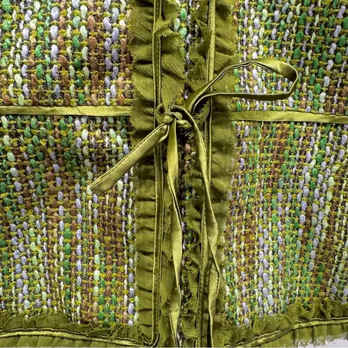 Robbie Bee Vintage 80s Boucle Tweed Blazer Raw Edge Satin Ribbon Trim Waist Tie