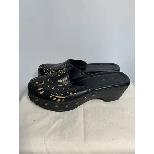 Dockers Women's Slip On Clogs Laser Cut Low Heels Leather Stud Black Size 6.5 M
