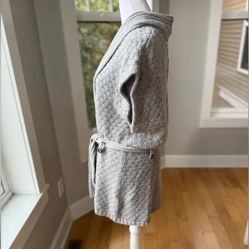 Lands’ End Light Gray Shaker Knit Shawl Collar Sleeveless Belted Sweater Vest L Size L