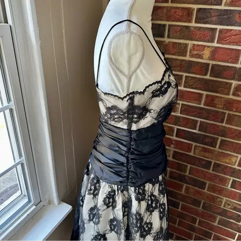 80s 90s Vintage Tea Length Black Lace Spaghetti Strap Dress Junior Prom Cosplay Size undefined