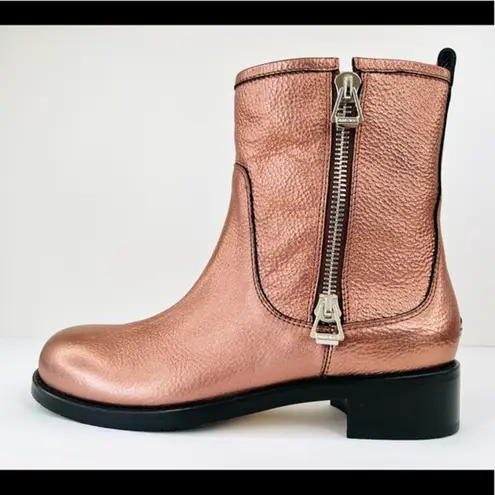 Jimmy Choo Dondo Rosewood Metallic Grainy Leather Biker Ankle Boots EU 40