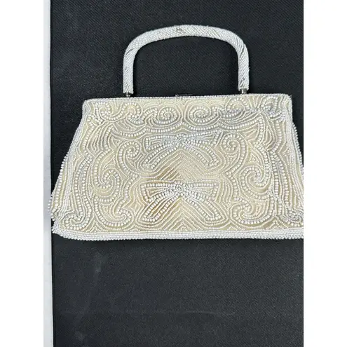 Vtg Antique Beaded handbag regency coquette glam White
