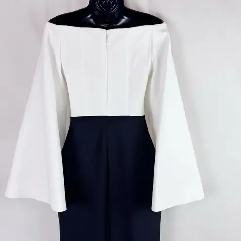 Solace London Eliana Maxi Dress in Cream White and Black with Wide Sleeves Sz 0