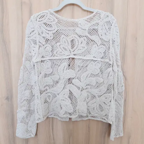 Womens Lace Crochet Cardigan Sz S Cream Floral Cottage Boho Shabby Chic Coquette