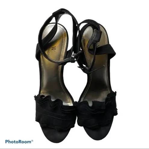 Worthington Black Ruffle Ankle Strap Heels Size 6