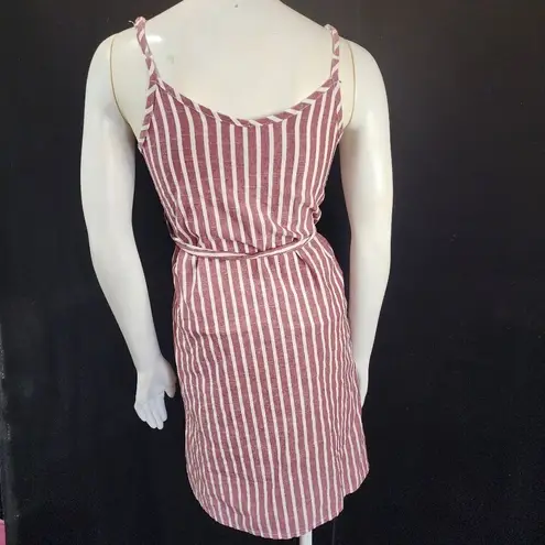 Red & White Striped Button Down Dress & Belt Red Size XS
