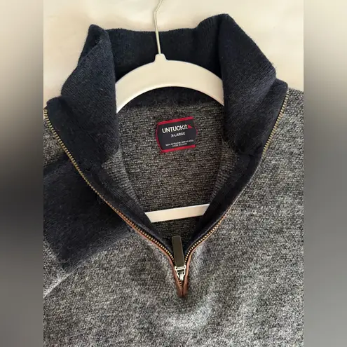 Untuckit Wool Sweater 1/4 Zip 100% Extra Fine Merino Womens XL Navy Fall Blue