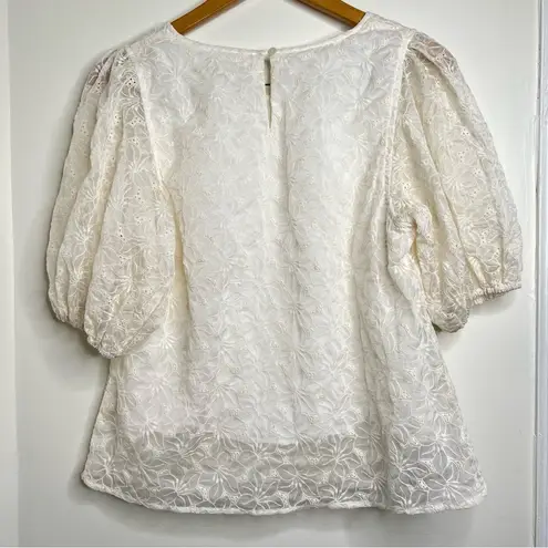 Prómesa Promesa Puff Sleeve Blouse Top Ivory Embroidered Floral Design Women’s Medium