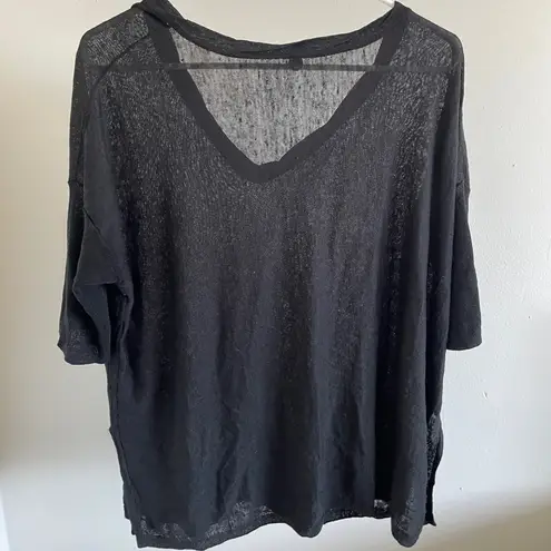 margaret o'leary Half Sleeve V-Neck Slub Top Black (Small)
