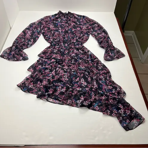 MISA Los Angeles Savanna Smocked Floral High-Neck Asymmetrical Dress SZ Medium
