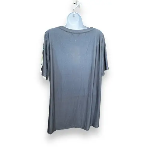 Bloomchic New Multicolor Floral Print Short Sleeve V-Neck T-shirt Gray 14/16 1X