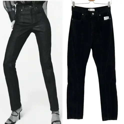 ZARA  The Panelled Slim High Rise Slim Fit 4-Pocket Jeans Black Denim Size US 2‎